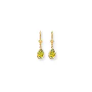 14k Yellow Gold 8x5mm Pear Peridot Checker leverback Earrings