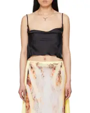 sheer-lace draped top FR32,FR30 Black