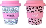 munchi Babyccino Cup Twin Pack for Kids and Adults - Aztec + Leopard Print Design, Reusable Cups Include Silicon Straws, 120ml Capacity (4oz)
