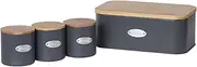 Sherwood Housewares Bread Box and 3 Piece Tea Sugar Coffee Canister Set with Natural Bamboo Lids Cutting Board Durable Eco-friendly and Easy to Wash Bread Bin: 30x18x12CM - Matte Black Finish