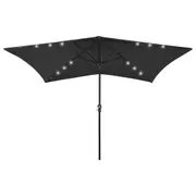 Garden Parasol with LEDs and Steel Pole Black 2x3 m vidaXL