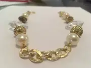 1pcs Gold Metal Button Pearl Chain Cloak Clasp 20cm - Link Chain Crest Beaded