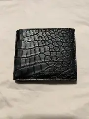 NWT BOTTEGA VENETA Men's classic soft crocodile bifold wallet BLACK ITALY