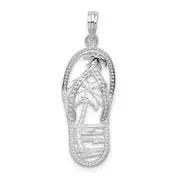 Sterling Silver De-Ani Rhodium-Plated Polished 3D Cut-Out Palm Tree Flip-Flop Pendant