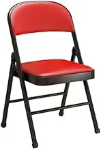 Folding Office Chair Padded, Kitchen Chair with Backrest and Footrest, Foldable Stool for Kitchen, Dorm, Bedroom, Garden, Non-Slip(Red)