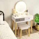 2-in-1 Dressing/Computer Table Stool Set Makeup Desk Dresser Modern Vanity Table