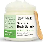 Bergamot Mint Dead Sea Salt Body Scrub, Large 470ml, Wet Skin Moisturiser & Skin Exfoliator, Organic and All Natural Booty, Hand, and Foot Scrub for Dead Skin