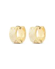 Tory Burch Small Double T Monogram Hoop Earrings in Gold Tone Stainless Steel
