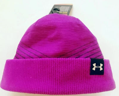 Under Armour Girls Purple Reactor Fleece Beanie ColdGear Hat Winter Snow New