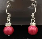 Ornament Crystal with Red Faux Pearl Bead Earrings by Neanie-Bot