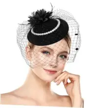 Fascinators Hats Veil Pillbox Hat Cocktail Tea-Party-Hat for One Size Black