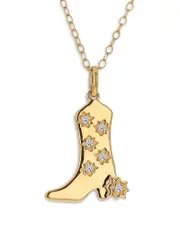 Moon & Meadow 14K Yellow Gold Diamond Cowboy Boot Pendant Necklace, 18
