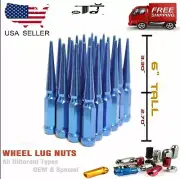 32Pc Blue 6" Tall 14x1.5 XL Spike Lug Nut+Key Fit Chevy/GMC/Nissan NV 8Lug Van (for: Nissan)