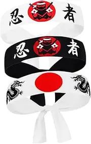 [NOLITOY] 3pcs Samurai Headband Accessories Sweat Sushi Cosplay Costume Karate Japan Headbands Long Hair Bands for Men Bandana Headband for Men Dragon Headband Chef Headband Polyester