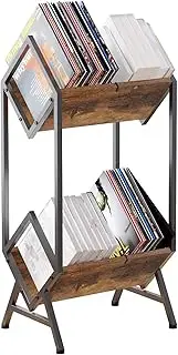 VonDream 2-Tier Vinyl Record Storage Holder - Metal Shelf for 160-200 LP Albums, Books, Magazines, Files - Vintage Design, Matte Black