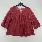 LOFT Outlet Lace Top Women's Large Mauve 3/4 Sleeve Boho Feminine Nylon Sheer