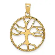 14k Yellow Gold Tree Of Life In Open Round Charm Pendant