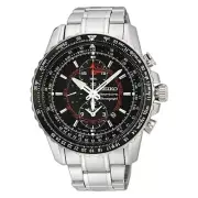 SEIKO Sportura SNAE99P1 Quartz Pilot Watch Chronograph Alarm 7T62 100m Steel NOS