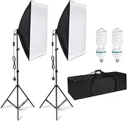 YISITONG Softbox Lighting Kit 2X 50x70cm Professional Photography Continuous Lighting Equipment with 2X 135W E27 Socket 5500K Bulbs for Portraits and Product Shooting