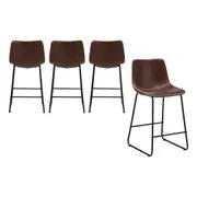 Oikiture 4X Bar Stools Kitchen Dining Chairs Leather Padded Stool Brown
