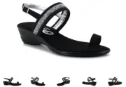 Onex Stela Black Silver Strappy Toe Loop Wedge Sandal Women's sizes 5-11/NEW!!!