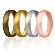 Silicone Wedding Ring - Dome Style Thin Comfort Fit Set by ROQ for Women - 10 mm Bronze, Gold, Silver, Rose Gold