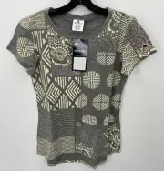 Champion Top Womens Medium Gray Mixed Print Short Sleeve Activewear Outdoor