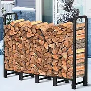 Amagabeli 5ft Adjustable Firewood Rack Stand Heavy Duty Indoor Outdoor Metal Fire Log Holder for Fireplace Wrought Iron Wood Pile Storage Stacker Organizer Black