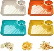YANJIY Set of 4 Dim Sum Plates, Snack Bowl with Dip Bowls, Plastic Serving Plates, Tray, 2 in 1 Chip Bowls, Reusable with Dip Bowl, Snack Plate, Sushi Plate, Patisserie Plate (4 Colours)