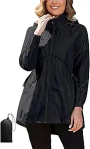 [PITINAN] Womens Rain Jacket Lightweight Waterproof Jacket With Hood Outdoor Packable Raincoat with Pockets S-XXL