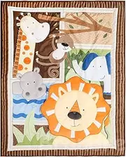 Brandream Crib Bedding Set for Boys Elephant Lion Jungle Nursery Bedding with Diaper Stacker 3D Animals, 4 Piece