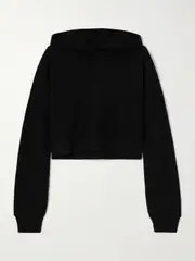 [Alo Yoga] Alo Yoga - Muse Cropped Ribbed Brushed-jersey Hoodie - Black - small small Black