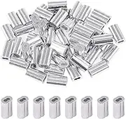 Glarks 200Pcs 3/64''(1.2mm) Aluminum Crimping Loop Sleeve Wire Rope Sleeves Double Barrel Ferrule for Wire Rope and Cable Line End (3/64''-200Pcs)