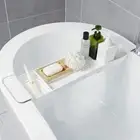 Expandable Bath Caddy Book Wine Glass Holder Tray Over Bathtub Rack Support Tool