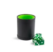 Leather Dice Cup with Green Felt Lining & 5 Green Casino Dice