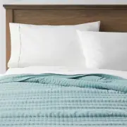 Full/Queen Lofty Velvet Quilt Light Teal Blue - Threshold