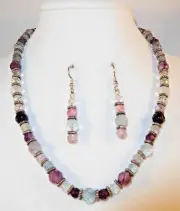 Handcrafted Natural Sterling Faceted Rainbow Fluorite Choker & Earrings by HLS