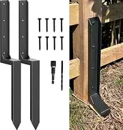 AKINGKONG Thicker Fence Post Repair Anchor Kit, Repair Leaning 4x4/6x6 Wooden Fence Post Support (B1, Thickened 3 mm, 2 Pack/Black)
