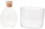 Cabilock 1 Set Hammer Pattern Glass Wine Utensil with Sake Wine Jar Ice Bucket Wooden