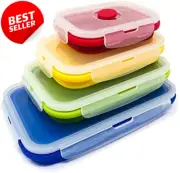 4 Collapsible Silicone Food Storage Containers, Bento Boxes, BPA-Free, Foldable