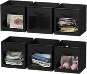 [SpaceAid] Storage Cubes with Clear Windows, Set of 6 Fabric Bins, 11 Inch Foldable Baskets Boxes for Closet, Cubby Shelf or Cube Storage Organizer, Black