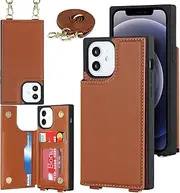 Cavor Wallet Crossbody for iPhone 12 Mini Phone Case with Long Shoulder Lanyard Strap Credit Card Holder Magnetic PU Leather Protective Handbag Zipper Purse Kickstand Cover Women Girl-Brown