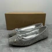NWT Steve Madden Steffie Rhinestone Silver Ballet Flats Size 7 M Bow Detail
