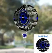 Thin Blue Line Police Metal Wind Spinner Personalized, Yard Decoration, Police