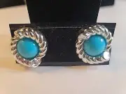 Vintage NOS GENUINE LUCITE Earrings Clip On Turquoise/ Silver Tone