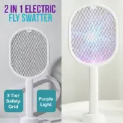 NEW 2 In 1 Electric USB Rechargable Racket Fly Swatter Mosquito Insect Zapper AU