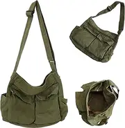 [AZIDWERYQ] Canvas Messenger Bag for Men Women Vintage Trendy Multi-Pocket Messenger Bag Zipper Closure Easy Matching 16x13x6 Inch Shoulder Bag for Office, Travel, School Messenger Bag