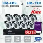 送2TB環名監視器組合HM-NT85L 8路數位錄影主機+HM-T161 200萬管型攝影機*8