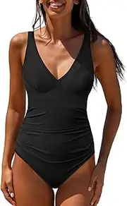 [popvil] One Piece Swimsuit Women 2025 Tummy Control Neon Color Block Bathing Suit Deep Vneck Tie Back Swim Suits Beach
