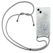 Mobile Phone Cover For iPhone 15,Liquid Sequins Case TPU Cell Phone Shell with Long Strap